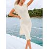 CUPSHE Women’s Crochet Swimsuit Cover Ups Short Sleeve Split Summer Casual Beach Cover Up Dress for Swimwear(White)