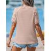 CUPSHE Womens Knit Round Neck Short Lace Sleeve Twist Front Casual Blouse Tee Shirt(Pink)