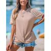 CUPSHE Womens Knit Round Neck Short Lace Sleeve Twist Front Casual Blouse Tee Shirt(Pink)