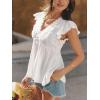 CUPSHE Women’s Lace Trimmed V Neck Ruffled Sleeve T-Shirt Flared Eyelet Sleeveless Cute Tank Tops(White)