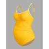 CUPSHE Women’s Maternity One Piece Swimsuit Adjustable Strap Ruched Shell Stitched Back Cutout Bathing Suit for Pregnancy(Yellow)