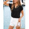 CUPSHE Women’s Mesh Sheer V-Neck Short Sleeve Going Out Shirt Sexy Summer T-Shirt Heart Cute Work Blouse(Black)