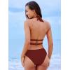 CUPSHE Women’s One Piece Swimsuit Bathing Suit Deep V Neck Halter Back Tie Mesh Swimwear(Burgundy Red)
