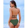 CUPSHE Women’s One Piece Swimsuit Bathing Suit Deep V Neck Halter Back Tie Mesh Swimwear(Eucalyptus Green)