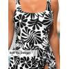 CUPSHE Women’s One Piece Swimsuit Bathing Suit Scoop Neck Swimdress Wide Straps Tie Knot Swim Skirt(White/Black Floral)