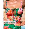 CUPSHE Women’s One Piece Swimsuit Bathing Suit Square Neck Back Cut Out Drawstring Self Tie Back Hook(Green/Pink Floral)