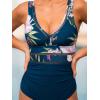 CUPSHE Women’s One Piece Swimsuit Bathing Suit V Neck Adjustable Straps Ruched Mesh Back Hook(Navy Blue/Floral)