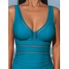 CUPSHE Women’s One Piece Swimsuit Bathing Suit V Neck Adjustable Straps Ruched Mesh Back Hook(Turquoise)