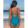 CUPSHE Women’s One Piece Swimsuit Bathing Suit V Neck Adjustable Straps Ruched Mesh Back Hook(Turquoise)