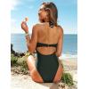 CUPSHE Women’s One Piece Swimsuit Deep V Neck Cutout Back Hook Halter Drawstring Bathing Suit(Dark Green)