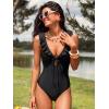 CUPSHE Women’s One Piece Swimsuit Deep V Neck Cutout Crossback Self Tie Ruffle Adjustable Straps Bathing Suit(Black)