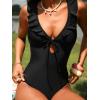 CUPSHE Women’s One Piece Swimsuit Deep V Neck Cutout Crossback Self Tie Ruffle Adjustable Straps Bathing Suit(Black)