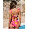 CUPSHE Women’s One Piece Swimsuit Deep V Neck Cutout Crossback Self Tie Ruffle Adjustable Straps Bathing Suit(Pink/Yellow Floral)