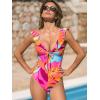CUPSHE Women’s One Piece Swimsuit Deep V Neck Cutout Crossback Self Tie Ruffle Adjustable Straps Bathing Suit(Pink/Yellow Floral)