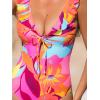 CUPSHE Women’s One Piece Swimsuit Deep V Neck Cutout Crossback Self Tie Ruffle Adjustable Straps Bathing Suit(Pink/Yellow Floral)
