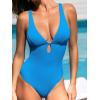CUPSHE Women’s One Piece Swimsuit Deep V Neck Keyhole Cutout O Ring Textured Bathing Suit(Royal Blue)