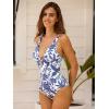 CUPSHE Women’s One Piece Swimsuit Deep V Neck Keyhole Cutout O Ring Textured Bathing Suit(White/Navy Floral)