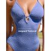 CUPSHE Women’s One Piece Swimsuit Deep V Plunging Neck Monokini Bathing Suit Self Tie Swimwear Cheeky Jacquard(Purple)