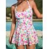 CUPSHE Women’s One Piece Swimsuit Halter Swim Dress Scoop Neck Slimming Bathing Suit Swim Skirt Modest(Pink Floral)