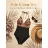 CUPSHE Women’s One Piece Swimsuit Halter V Neck Crochet Bathing Suit Cutout Back Adjustable Straps Self Tie Spaghetti(Black/Brown Leopard)