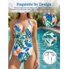 CUPSHE Women’s One Piece Swimsuit Halter V Neck Crochet Bathing Suit Cutout Back Adjustable Straps Self Tie Spaghetti(Blue/Green Floral)