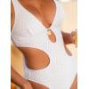 CUPSHE Women’s One Piece Swimsuit Monokini Plunging Neck Cutout Bathing Suit Halter Ties Adjustable Straps Swimwear(White/Stripe)