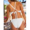 CUPSHE Women’s One Piece Swimsuit Monokini Plunging Neck Cutout Bathing Suit Halter Ties Adjustable Straps Swimwear(White/Stripe)