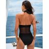 CUPSHE Women’s One Piece Swimsuit Plunge V Neck Halter Self Tie Adjustable Bathing Suit Mesh Swimwear(Black)