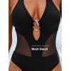 CUPSHE Women’s One Piece Swimsuit Plunge V Neck Halter Self Tie Adjustable Bathing Suit Mesh Swimwear(Black)