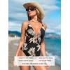 CUPSHE Women’s One Piece Swimsuit Plunging Neck Cutouts Bathing Suit Textured Ruched Crisscross Back Self Tie Swimwear(Black/Leaf)