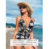 CUPSHE Women’s One Piece Swimsuit Plunging Neck Cutouts Bathing Suit Textured Ruched Crisscross Back Self Tie Swimwear(Black/Tropical)