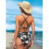 CUPSHE Women’s One Piece Swimsuit Plunging Neck Cutouts Bathing Suit Textured Ruched Crisscross Back Self Tie Swimwear(Black/Tropical)