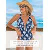 CUPSHE Women’s One Piece Swimsuit Plunging Neck Cutouts Bathing Suit Textured Ruched Crisscross Back Self Tie Swimwear(Navy Blue/Geo)