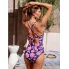 CUPSHE Women’s One Piece Swimsuit Plunging V Neck Bathing Suit Crisscross Self Tie Adjustable Straps Swimwear(Navy/Pink Floral)