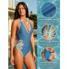 CUPSHE Women’s One Piece Swimsuit Plunging V Neck Halter Adjustable Straps Bathing Suit Backless Cutout Shining Swimwear(Cobalt Blue)