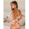 CUPSHE Women’s One Piece Swimsuit Plunging V Neck Shell Stitch Bathing Suit Self Tie Adjustable Cutouts Swimwear(Orange/Floral)