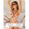 CUPSHE Women’s One Piece Swimsuit Plunging V Neck Shell Stitch Bathing Suit Self Tie Adjustable Cutouts Swimwear(Orange/Floral)