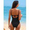CUPSHE Women’s One Piece Swimsuit Scalloped V Neck Bathing Suit Mesh Cutout Back Tie Adjustable Straps Swimwear(Black)