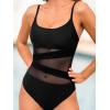 CUPSHE Women’s One Piece Swimsuit Scoop Neck Adjustable Straps Bathing Suit Mesh Panel Hook(Black)