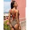 CUPSHE Women’s One Piece Swimsuit Scoop Neck Adjustable Straps Cutout Back Self Tie Bathing Suit(Brown Leopard/Red)