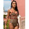 CUPSHE Women’s One Piece Swimsuit Scoop Neck Adjustable Straps Cutout Back Self Tie Bathing Suit(Brown Leopard/Red)