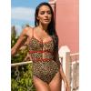 CUPSHE Women’s One Piece Swimsuit Scoop Neck Adjustable Straps Cutout Back Self Tie Bathing Suit(Brown Leopard/Red)