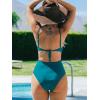 CUPSHE Women’s One Piece Swimsuit Scoop Neck Adjustable Straps Cutout Back Self Tie Bathing Suit(Teal)