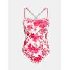 CUPSHE Women’s One Piece Swimsuit Scoop Neck Bathing Suit Adjustable Crossback Straps Shell Stitched Swimwear(Hot Pink/Floral)