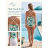 CUPSHE Women’s One Piece Swimsuit Scoop Neck Bathing Suit Adjustable Crossback Straps Shell Stitched Swimwear(Teal Green/Floral)