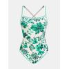 CUPSHE Women’s One Piece Swimsuit Scoop Neck Bathing Suit Adjustable Crossback Straps Shell Stitched Swimwear(Teal Green/Floral)