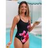 CUPSHE Women’s One Piece Swimsuit Scoop Neck Bathing Suit Back Crisscross Self Tie Swimwear(Black/Floral)