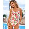 CUPSHE Women’s One Piece Swimsuit Scoop Neck Cutout Crossback Self Tie O Ring Bathing Suit Wide Straps(Beige/Red Floral)