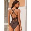 CUPSHE Women’s One Piece Swimsuit Scoop Neck Cutout Crossback Self Tie O Ring Bathing Suit Wide Straps(Chocolate Brown)