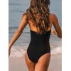 CUPSHE Women’s One Piece Swimsuit Sexy Deep V Neck Bathing Suit Halter Self Tie Mesh Tummy Control Swimwear(Black)